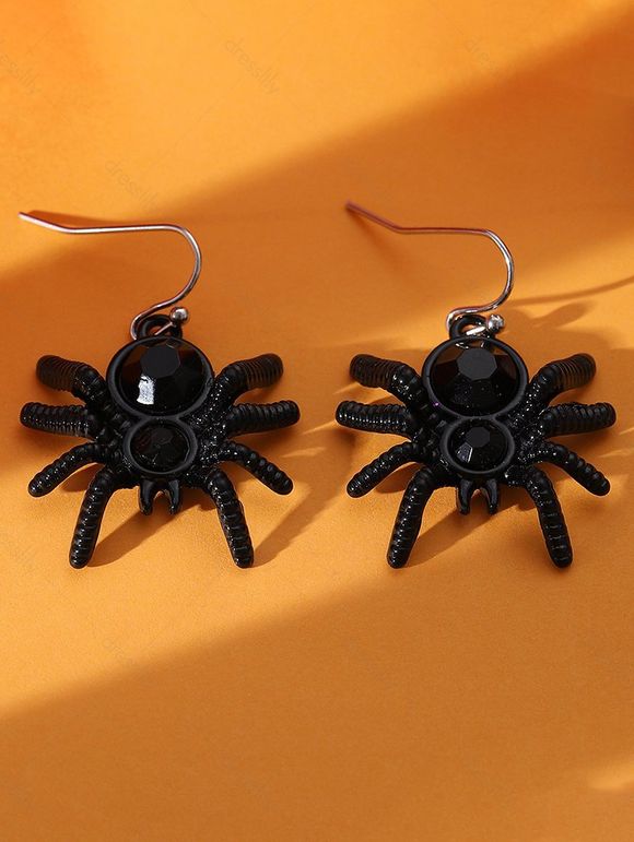 Boucles D'Oreilles D'Halloween Au Crochet Pendantes Araignée Amusante - Noir 