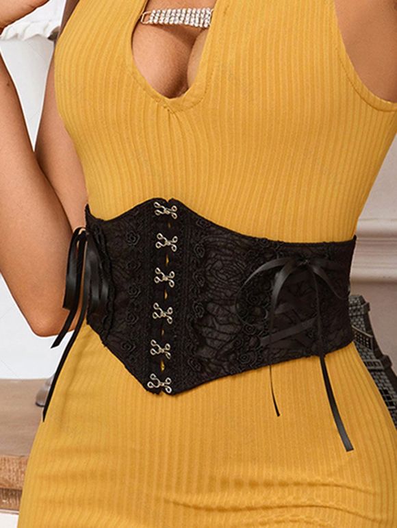 Ceinture de Taille Corset Large avec Lacets et Crochets - Noir 1PC