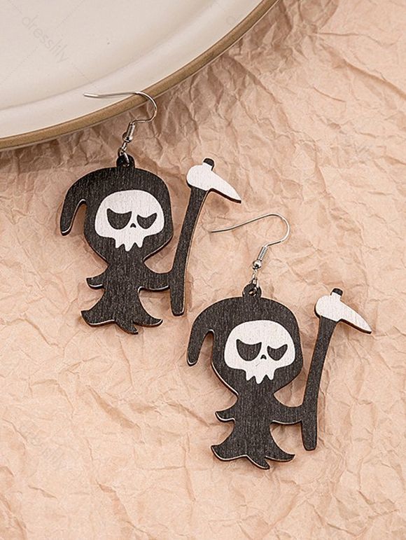 Boucles D'Oreilles D'Halloween Au Crochet Pendantes Fantôme Amusante - Noir 