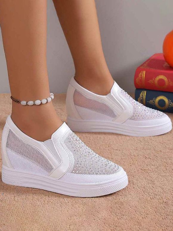 Breathable Mesh Sequins Decor Internal Heightening Shoes - Blanc EU 40