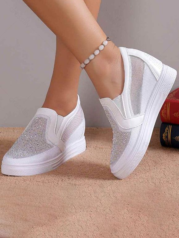 Breathable Mesh Sequins Decor Internal Heightening Shoes - Blanc EU 40