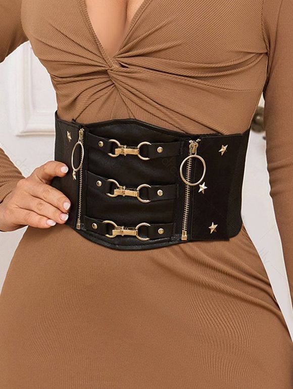 Corset Confort avec Fermeture Éclair Frontale et Etoile Style Punk - Noir 1PC