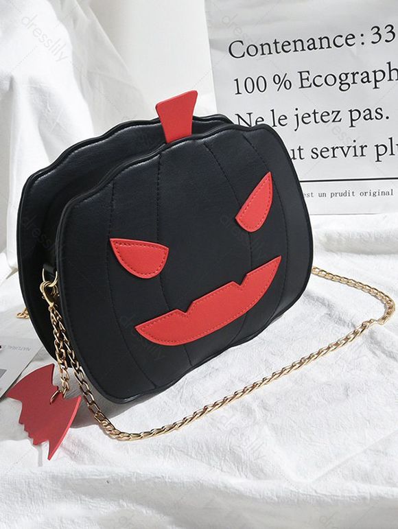 Sac à Bandoulière D'Halloween en Forme de Citrouille avec Chaîne - Noir 