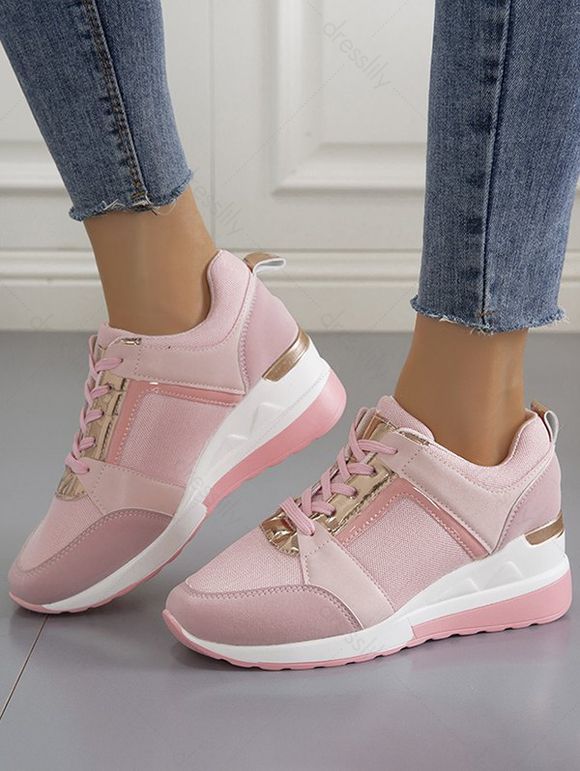 Breathable Holes Lace Up Casual Sneakers - Rose EU 39