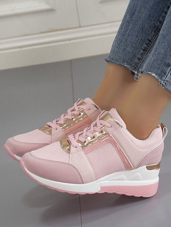 Breathable Holes Lace Up Casual Sneakers - Rose EU 42