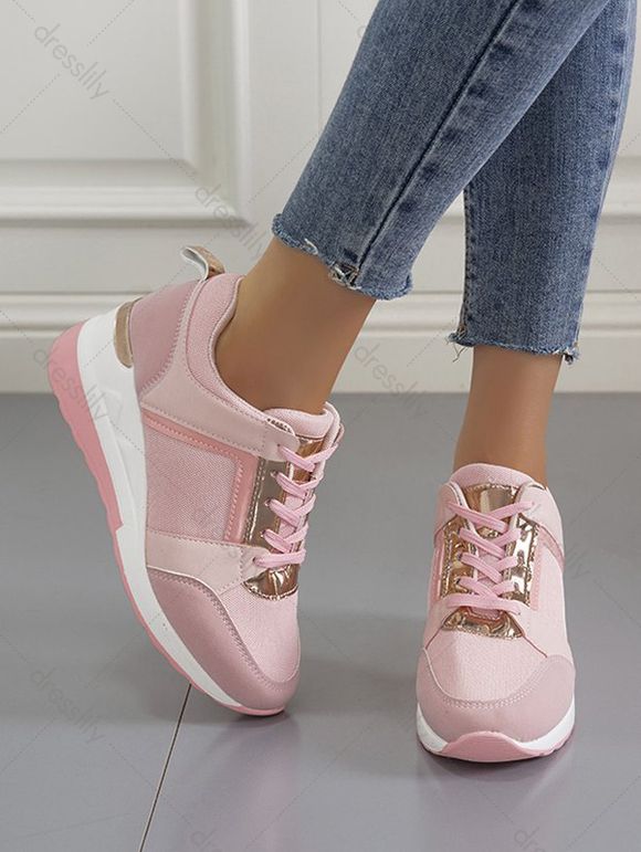 Breathable Holes Lace Up Casual Sneakers - Rose EU 42