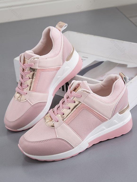 Breathable Holes Lace Up Casual Sneakers - Rose EU 42