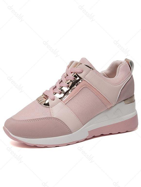 Breathable Holes Lace Up Casual Sneakers - Rose EU 42