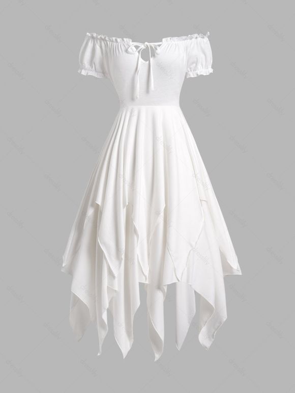 Ensemble Décontracté de Robe Mouchoir Simple Nouée et Débardeur de Corset en Blocs de Couleurs à Œillet - Blanc L