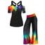 Ensemble de T-shirt Contrastante à Imprimé Peinture D'arc-en-ciel et Pantalon à Jambes Larges - multicolor 