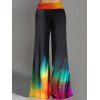 Flower Print Skew Neck Tops and Rainbow Print Wide Leg Pants Outfit - multicolor S