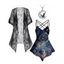 Star Sky Print Casual Tank Top and Sheer Lace Kimono Moon Cat Chain Necklace Outfit - multicolor S