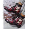 Halloween Skull and Rose Print Lace Up Lug Sole Casual Boots - Rouge foncé EU 42