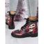 Halloween Skull and Rose Print Lace Up Lug Sole Casual Boots - Rouge foncé EU 41