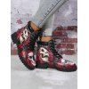 Halloween Skull and Rose Print Lace Up Lug Sole Casual Boots - Rouge foncé EU 38