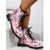 Flower Allover Print Lace Up Lug Sole Casual Boots - Rose EU 40