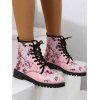 Flower Allover Print Lace Up Lug Sole Casual Boots - Rose EU 36