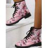 Flower Allover Print Lace Up Lug Sole Casual Boots - Rose EU 43
