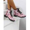 Flower Allover Print Lace Up Lug Sole Casual Boots - Rose EU 42