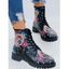 Flower Skull Pattern Halloween Lace Up Lug Sole Boots - Noir EU 37