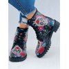 Flower Skull Pattern Halloween Lace Up Lug Sole Boots - Noir EU 42