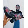 Flower Skull Pattern Halloween Lace Up Lug Sole Boots - Noir EU 42