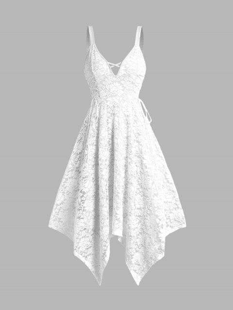 Lace Overlay Handkerchief Dress Plain Color Lace Up Crisscross Casual Midi Dress