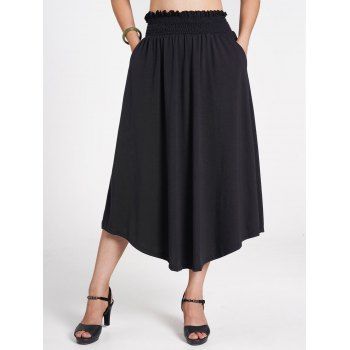

Plain Color Paperbag Skirt Elastic Waist Pockets Casual Skirt, Black