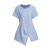 T-shirt Décontracté Texturé Simple en Couleur Unie Ourlet Asymétrique à Manches Courtes - Bleu clair L