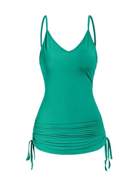 Cinched Ruched Camisole Plain Color Sleeveless Adjustable Strap Cami Top