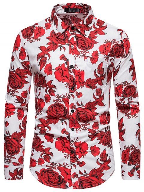 Flower Allover Print Shirt Cotton Button Up Casual Shirt