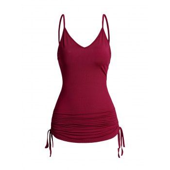 

Cinched Ruched Camisole Plain Color Sleeveless Adjustable Strap Cami Top, Deep red