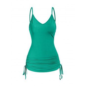 

Cinched Ruched Camisole Plain Color Sleeveless Adjustable Strap Cami Top, Green