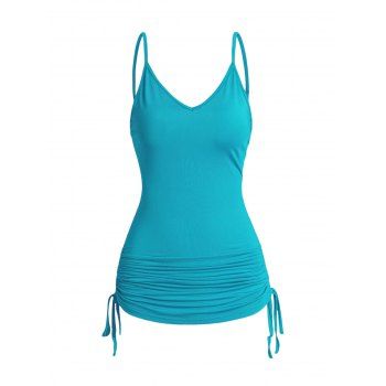 

Cinched Ruched Camisole Plain Color Sleeveless Adjustable Strap Cami Top, Light blue