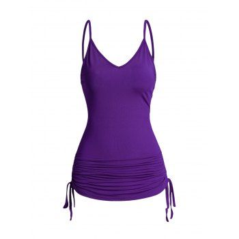 

Cinched Ruched Camisole Plain Color Sleeveless Adjustable Strap Cami Top, Purple