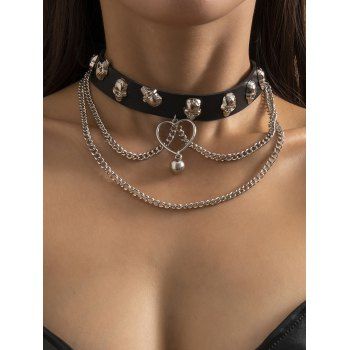 

Halloween Punk Skull Chain Heart Buckle Choker Necklace, Black