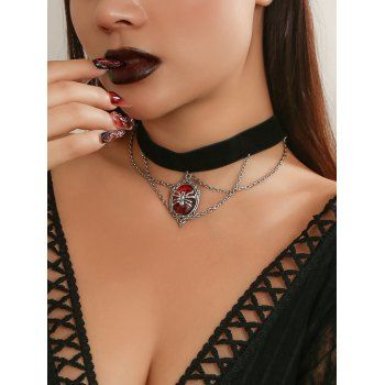 

Halloween Vintage Gothic Spider Faux Red Crystal Chain Choker Necklace, Black