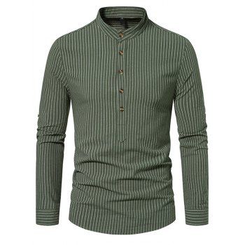 

Pinstripes Print Stand Collar Shirt Half Button Cotton Casual Shirt, Light green