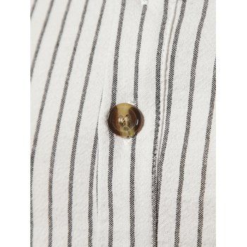 Pinstripes Print Stand Collar Shirt Cotton Half Button Casual Shirt