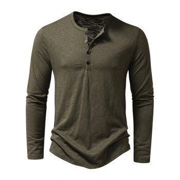 

Half Button Henley Neck T Shirt Plain Color Long Sleeve Casual Tee, Deep green