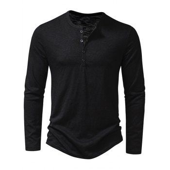 

Half Button Henley Neck T Shirt Plain Color Long Sleeve Casual Tee, Black