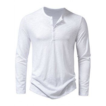 

Half Button Henley Neck T Shirt Plain Color Long Sleeve Casual Tee, White