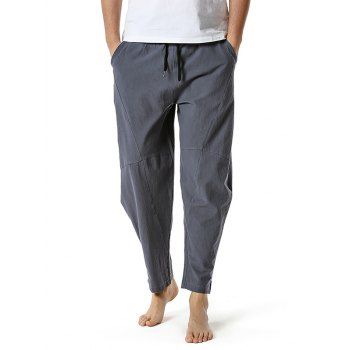 

Pocket Cotton Pants Plain Color Drawstring Casual Pants, Gray