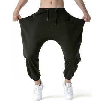 

Drawstring Harem Pants Plain Color Side Pocket Casual Pants, Black