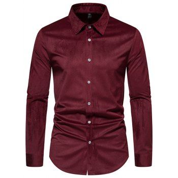 

Plain Color Corduroy Shirt Button Up Long Sleeve Casual Shirt, Deep red