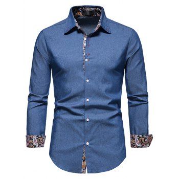 

Chambray Constrast Trim Shirt Paisley Print Button Up Casual Shirt, Blue