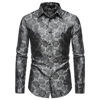 

Rose Pattern Shirt Button Up Long Sleeve Casual Shirt, Gray
