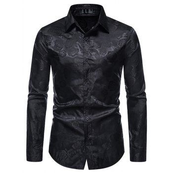 

Rose Pattern Shirt Button Up Long Sleeve Casual Shirt, Black