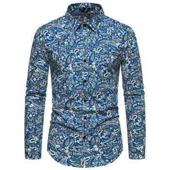 

Allover Paisley Print Vintage Shirt Cotton Button Up Turn Down Collar Shirt, Multicolor a