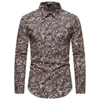 

Allover Paisley Print Vintage Shirt Cotton Button Up Turn Down Collar Shirt, Multicolor b